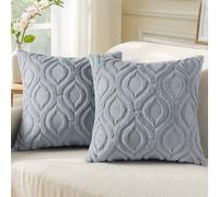 decorUhome Juego de 2 Fundas de cojín de Piel sintética de 40 x 40 cm, Fundas Decorativas de Terciopelo Suave y Esponjoso, Funda de cojín Cuadrada Bohemia Neutra para sofá, Gris