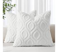 decorUhome Juego de 2 Fundas de cojín de Piel sintética de 60 x 60 cm, Fundas Decorativas de Terciopelo Suave y Esponjoso, Funda de cojín Cuadrada Bohemia Neutra para sofá, Color Blanco Crema