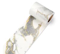 Decotalk Cenefas Adhesivas Baño Blanco y Dorado 7.6X600cm Borde de Papel Pintado Autoadhesivo Friso Pared Effecto Mármol Molduras de Pared Autoadhesivas Cenefa Adhesiva Baño Impermeable para Espejos