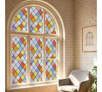 Decotalk Vinilos para Cristales Patrones Geométricos 40X300cm Vinilo Ventana Privacidad Rombo Colorido Electroestática Anti-Ultravioleta Lámina Privacidad Ventana Adecuado para Oficina Baño Dormitorio