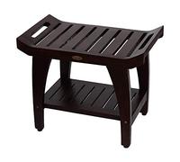 DecoTeak Banco de Ducha de teka Estilo Oriental Pulgadas Tranquilidad con Plataforma y Brazos - diseño Patentado 1 24 Inch Length Manchado marrón