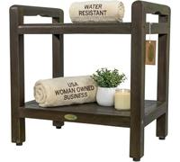 DecoTeak Clásico 0" Taburete de Ducha teka ergonómica con Brazos LiftAid y Estante 1 Marrón