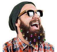 DecoTiny Kit 20 Adornos para la Barba formado por 16 cascabeles y 4 Luces con Aspecto de Bolas de Navidad. Un Regalo Genial para Navidad y Año Nuevo. (16 Ornaments)