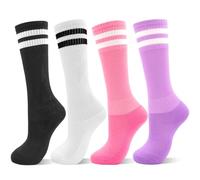 DECOVICI Calcetines de fútbol para niños y niñas, 4 pares, hasta la rodilla, calcetines de fútbol para niños, calcetines largos de fútbol para niños de 3 a 13 años de rugby diario, 1# Negro+Blanco+