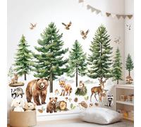 DECOWALL Adhesivo decorativo de animales del bosque - Acuarela oso, ciervo y zorro con árboles, adhesivos de pared desmontables para habitación infantil, habitación de bebé, sala de juegos (SG4-2520)