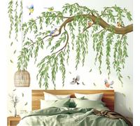 DECOWALL Adhesivo decorativo de pared con ramas colgantes, hojas verdes y pájaros, para salón, dormitorio y habitación de los niños, decoración de pared natural extraíble (SG4-2521)
