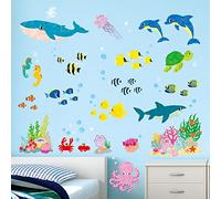 DECOWALL BA-2014S Vinilos decorativos bajo el mar mar bajo habitación para vinilos infantiles baño decorativos adhesivos dormitorio niños peces bebés guardería tortuga vinilo decoración oceano