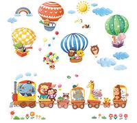 DECOWALL DA-1406 Tren de Animales y Globos Aerostáticos Vinilo Pegatinas Decorativas Adhesiva Pared Dormitorio Salón Guardería Habitación Infantiles Niños Bebés