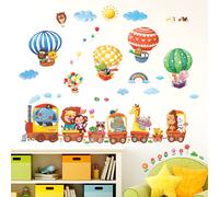 DECOWALL DA-1406 Tren de Animales y Globos Aerostαticos Pegatinas de Pared para Niρos Calcomanνas de Pared Adhesivos de Pared Removibles para Niρ
