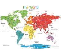 DECOWALL DL3-1902N - Calcomanías de pared para niños con diseño de mapa del mundo de monumentos coloridos (tamaño XL, 158 x 109 cm), adhesivos extraíbles para guardería, dormitorio, sala de estar,