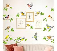 DECOWALL DS-8061 Pájaros de jardín en ramas cortas Pegatinas de pared Calcomanía Peel and Stick Extraíble para niños Guardería Dormitorio Sala de estar Árbol Hoja Decoración