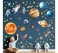 DECOWALL DS12-8077 Pegatinas de pared con sistema solar despegar y pegar removibles de la habitación de los niños estrellas planeta espacio sala de juegos brillan en la oscuridad tierra luna galaxia