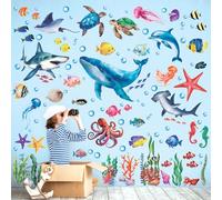 DECOWALL DS12-8078 Adhesivos de pared animales marinos decoración habitación de los del bebé pegatinas del cuarto de pez del océano animal tiburón ballena pelar y pegar ballena extraíble niños niñas