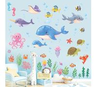 DECOWALL DS12-8081 Pegatinas de Pared Mar Vinilos Decorativos Tropical Peces Adhesivos Pared Oceano Delfín Marina para Infantiles Niños Bebé Baño Dormitorio Guardería Habitación