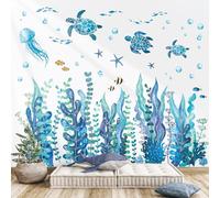 DECOWALL DS12-8084 Adhesivos de pared Hierbas marinas y criaturas marinas Peces de colores azules Tortuga Océano Medusas Adhesivo de pared Bebé Guardería Dormitorio de los niños Extraíble