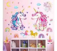 DECOWALL DS8-8049 Unicornios Mágicos Pegatinas de Pared Niños Calcomanía de Pared Decoración de Guardería Peel and Stick Extraíble Rainbow Star Girl Dots Horse