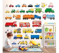 DECOWALL DS9-8064 Pegatinas de pared de transporte y vehículos Calcomanías de pared de guardería para niños Peel and Stick Boy Nursery Car Fire Engine Construction Baby Playroom Police Tractor