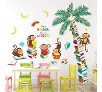 DECOWALL DS9-8065 - Calcomanías de pared con diseño de árbol de mono, para niños, selva, lectura, sala de juegos, rincón de lectura, safari, aula, dormitorio, decoración de bebés, bricolaje, animales,