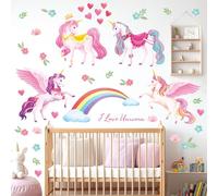 DECOWALL DS9-8072 Unicornios y arcoíris Guardería Resplandor en la oscuridad Estrellas Arco iris Decoración Hogar Arte Niñas Habitación de bebé Pegatinas de colores rosa Chicas lindas