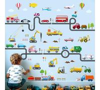 DECOWALL DS9-8090 Pegatinas de Vehículos y Calles Decoración para niños Cuarto de juegos Transporte extraíble Dormitorio construcción coche camión tractor niños sala de juegos