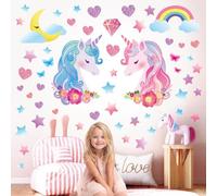 DECOWALL DSL-8068 Unicornio Adhesivo de pared Niños Adhesivo de pared Guardería Bebé Guardería Niña Arco iris Color Hogar Caballo Rosa Luces
