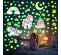 DECOWALL GSD4-8089 Pegatinas de Unicornio Brillantes Decoración para niños Cuarto de juegos Estrellas Luna Arcoíris cumpleaños luz animales niños niñas extraíble