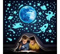 DECOWALL Pegatinas luminosas de pared con forma de luna y astronauta, diseño de cohete, OVNI y estrellas, brillante decoración de cielo nocturno para guardería, guardería y sala de juegos (GDS4-7005)