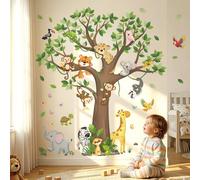 DECOWALL Pegatinas Murales de Animales del Árbol - Diseño con Monos, Jirafa, Cebra, Elefante y Koala para Decoración Infantil (SG4-2504)