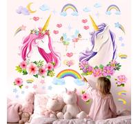 DECOWALL SG-2105 unicornios pegatinas de pared calcomanías de pared pelar y pegar pegatinas de pared extraíbles para niños guardería dormitorio sala de estar