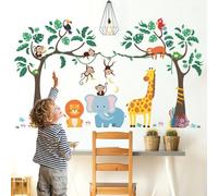 DECOWALL SG-2112 Jungle Tree and Animals Pegatinas de pared para niños Calcomanías de pelar y pegar extraíbles para guardería, dormitorio, sala de estar, arte, murales, decoraciones
