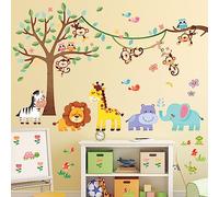 DECOWALL SG-2113 Bosque Animales Árbol Niños Pegatinas de pared Calcomanías Despegar y pegar extraíbles para guardería Dormitorio Sala de estar Arte murales decoraciones