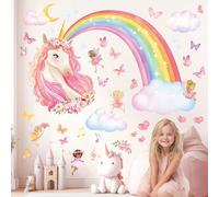 DECOWALL SG2-2321 Arco iris y unicornio adhesivo de pared nubes mariposas habitación de los niños niñas habitación infantil decoración colorida hogar