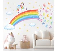 DECOWALL SG2-2401 Pegatinas de Pared Arcoíris Unicornio Vinilos Decorativos Mariposas Nubes Estrellas Adhesivos Pared Bebé Infantiles Guardería Niñas Dormitorio