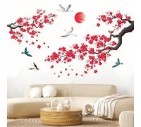 DECOWALL SG2-2406 Pegatinas de pared con ramas de flores de acuarela pegatinas de árbol y pájaros fondo de flor de cerezo dormitorio sala de estar decoración del hogar sofá arte oficina