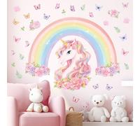 DECOWALL SG2-2413 Adhesivo de Pared Grande Arco Iris y Unicornio para Guardería Decoración del Hogar Arte Rosa Habitación Niña Bebé Arco Iris Dormitorio Decoraciones Coloridas Animales Sala de Juegos