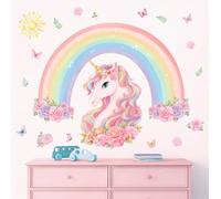 DECOWALL SG2-2413 - Calcomanías de pared grandes con diseño de unicornio arcoíris, diseño de flores, para dormitorio de niñas, habitación de niños, guardería