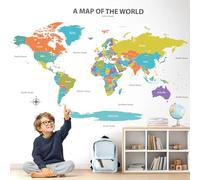 DECOWALL SG2-2414 Mapamundi Colorido Adhesivo de Pared (Grande 120 x 75 cm), Educativo Decoración del Hogar Arte Salón Niños Oficina Guardería Aula DIY Bebé