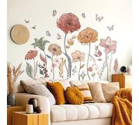 DECOWALL SG2-2420 Boho Floral Vinilos Decorativos de Pared Flores Silvestres Hierba Dormitorio Decoración del Hogar Arte Coloridas Plantas Rosadas Extraíbles Vivero Hogar DIY de Hojas Jardín