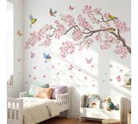 DECOWALL SG2-2427 - Pegatinas de pared con diseño de flores rosas y pájaros, diseño de flores de cerezo, ramas de árbol, calcomanías para dormitorio, sala de estar, sofá, fondo de TV, decoración de