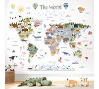 DECOWALL SG2-2516 - Pegatinas de pared con diseño de mapa del mundo de animales grandes (105 × 83 cm) - Mapa educativo bohemio con animales para dormitorio de niños, guardería, sala de juegos