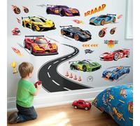 DECOWALL SG2-2517 Pegatinas de pared para coche de carreras, grandes coches de carreras para habitación de niños, sala de juegos y habitaciones de bebés, extraíble y reposicionable para habitación de