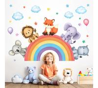 DECOWALL SG3-2318 Animales bebés en el arco iris Vinilos decorativos despegar y pegar decoración infantil habitación bebé hogar niñas bosque safari sala de juegos niños leones bosque elefante
