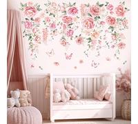 DECOWALL SG3-2428 Pegatinas de Hiedra Rosa Decoración para el hogar Sala de estar Arte de pared Floral Rosa extraíble Dormitorio Infantil Mariposas Mural Niñas Colorido