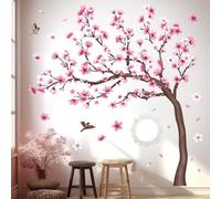 DECOWALL Vinilos Decorativos Árbol de Cerezo con Flores Rosas y Pájaros, Adhesivos de Pared Florales para Salón, Dormitorio, Habitación Infantil y Guardería (SG4-2431)