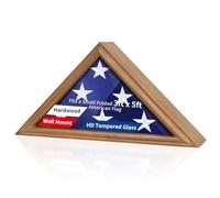 DecoWoodo Caja expositora para bandera estadounidense plegada de 3 x 5 pies (no para bandera de entierro), caja de madera maciza con vidrio templado HD, marco de bandera triangular montado en la