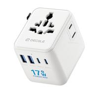 decqle Adaptador Enchufe Universal, Adaptador de Viaje con 2 USB-C, 2 USB-A y 2 AC, Adaptador Universal para EU, Reino Unido, Americano, Canadá, Australia& 224+País(Blanco)
