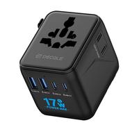 decqle Adaptador Enchufe Universal, Adaptador de Viaje con 2 USB-C, 2 USB-A y 2 AC, Adaptador Universal para EU, Reino Unido, Americano, Canadá, Australia& 224+País(Negro)