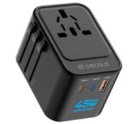 decqle Adaptador Enchufe Universal, Adaptador de Viaje con 2 USB-C(GAN 45W) y 1 USB-A, Adaptador Universal para EU, Reino Unido, Americano, Canadá, Australia& 224+País(Negro)