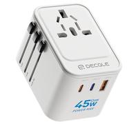 decqle Adaptador Enchufe Universal, Adaptador de Viaje con 2 USB-C(GAN 45W) y 1 USB-A, Adaptador Universal para EU, Reino Unido, Americano, Canadá, Australia& 224+País(Blanco)