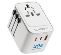 decqle Adaptador Enchufe Universal, Adaptador de Viaje con 2 USB-C(PD 20W) y 1 USB-A, Adaptador Universal para EU, Reino Unido, Americano, Canadá, Australia& 224+País(Blanco)